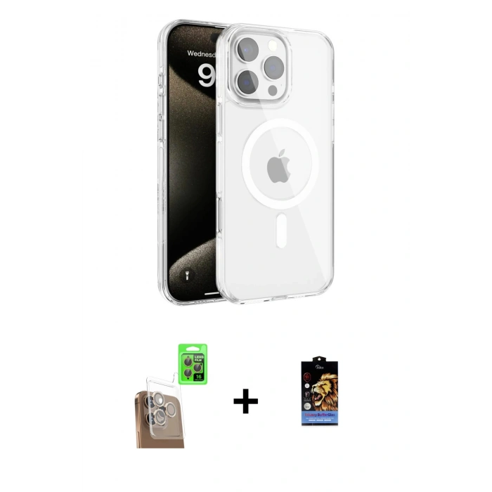 MARSİLYAN™- iPhone 16 Pro Max Kılıf Doruk Doku Özel Seri - Siyah Buffer Hayalet Cam Ekran Koruyucu + Raze Metal Kamera Lens - CLTM