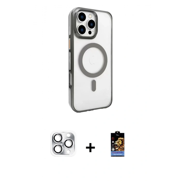 MARSİLYAN™- iPhone 16 Pro Max Kılıf Doruk Doku Özel Seri - Siyah Buffer Hayalet Cam Ekran Koruyucu + Pers Alüminyum Kamera Lens - GS
