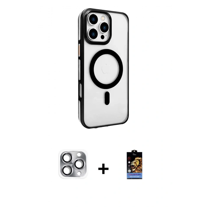 MARSİLYAN™- iPhone 16 Pro Max Kılıf Doruk Doku Özel Seri - Siyah Buffer Hayalet Cam Ekran Koruyucu + Pers Alüminyum Kamera Lens - GI
