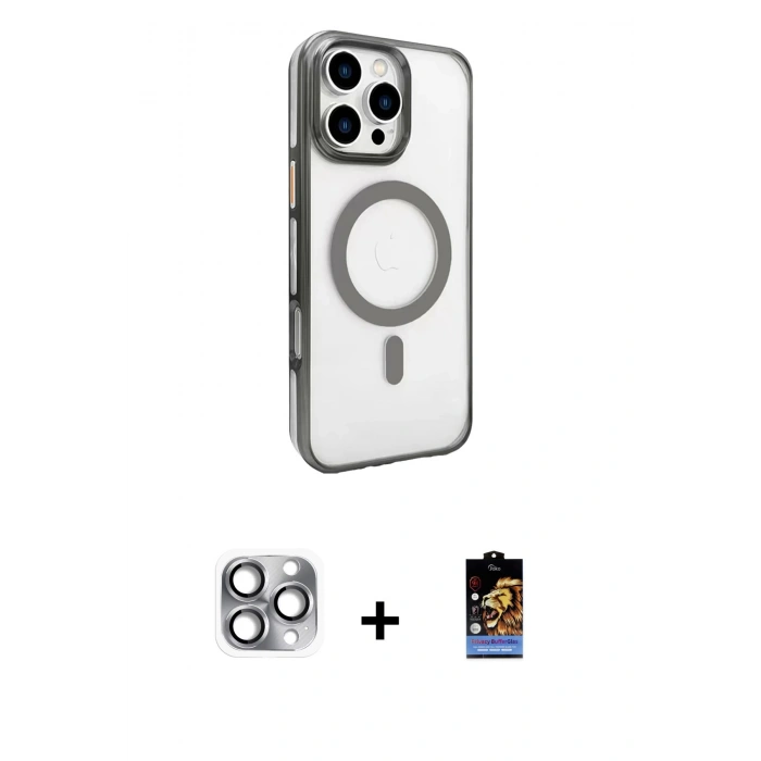 MARSİLYAN™- iPhone 16 Pro Max Kılıf Doruk Doku Özel Seri - Siyah Buffer Hayalet Cam Ekran Koruyucu + Pers Alüminyum Kamera Lens - GI