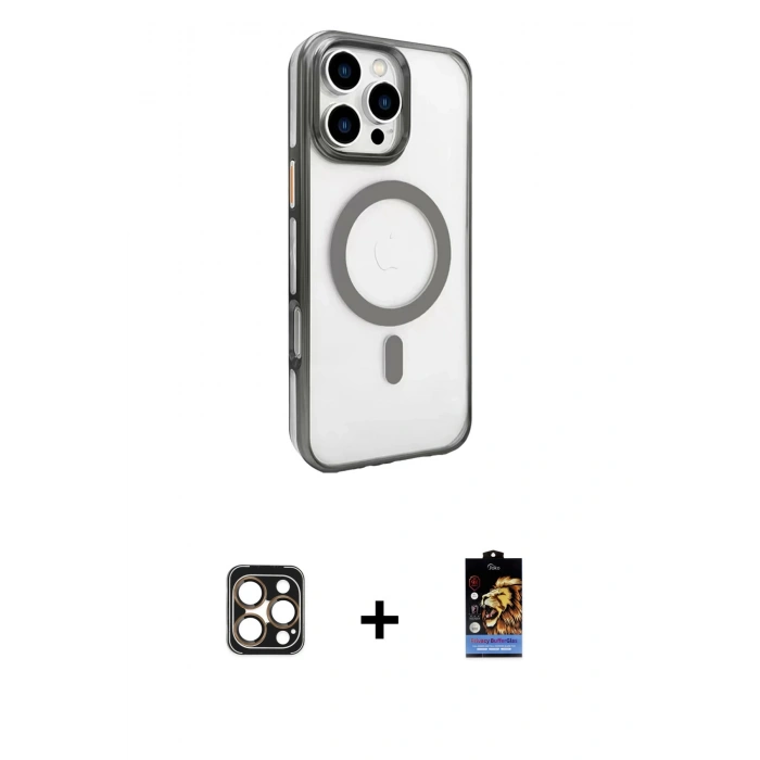 MARSİLYAN™- iPhone 16 Pro Max Kılıf Doruk Doku Özel Seri - Siyah Buffer Hayalet Cam Ekran Koruyucu + PVD Metal Kamera Lens - GD