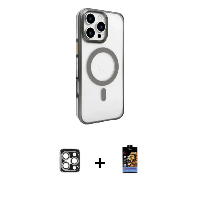 MARSİLYAN™- iPhone 16 Pro Max Kılıf Doruk Doku Özel Seri - Siyah Buffer Hayalet Cam Ekran Koruyucu + PVD Metal Kamera Lens - GS