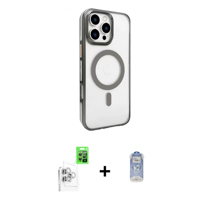 MARSİLYAN™- iPhone 16 Pro Max Kılıf Doruk Doku Özel Seri - Siyah Joko Magic 5D Cam + Raze Metal Kamera Lens - BZ