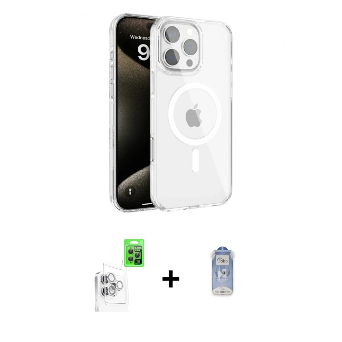 MARSİLYAN™- iPhone 16 Pro Max Kılıf Doruk Doku Özel Seri - Siyah Joko Magic 5D Cam + Raze Metal Kamera Lens - BZ
