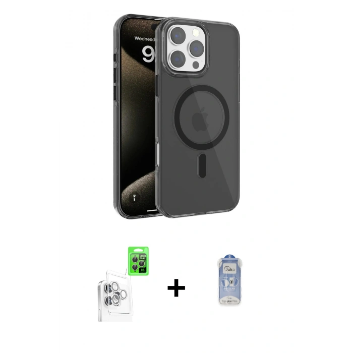 MARSİLYAN™- iPhone 16 Pro Max Kılıf Doruk Doku Özel Seri - Siyah Joko Magic 5D Cam + Raze Metal Kamera Lens - BZ