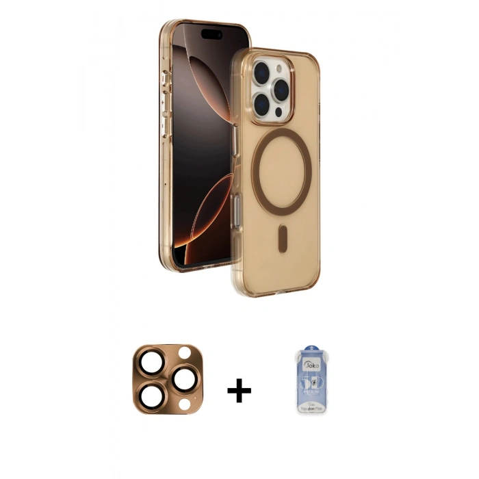 MARSİLYAN™- iPhone 16 Pro Max Kılıf Doruk Doku Özel Seri - Siyah Joko Magic 5D Cam + Çöl Titanyum Pers Alüminyum Kamera Lens