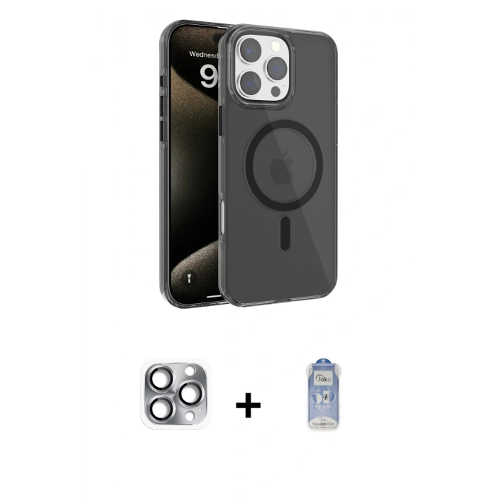 MARSİLYAN™- iPhone 16 Pro Max Kılıf Doruk Doku Özel Seri - Siyah Joko Magic 5D Cam + Pers Alüminyum Kamera Lens - GI