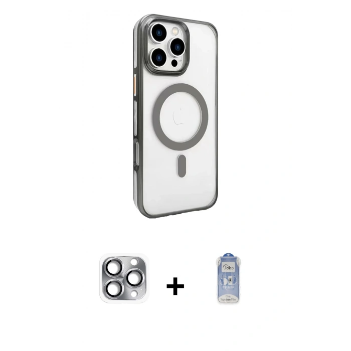 MARSİLYAN™- iPhone 16 Pro Max Kılıf Doruk Doku Özel Seri - Siyah Joko Magic 5D Cam + Pers Alüminyum Kamera Lens - GI