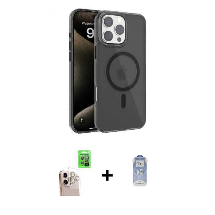 MARSİLYAN™- iPhone 16 Pro Max Kılıf Doruk Doku Özel Seri - Siyah Joko Magic 5D Cam + Raze Metal Kamera Lens - NLGY