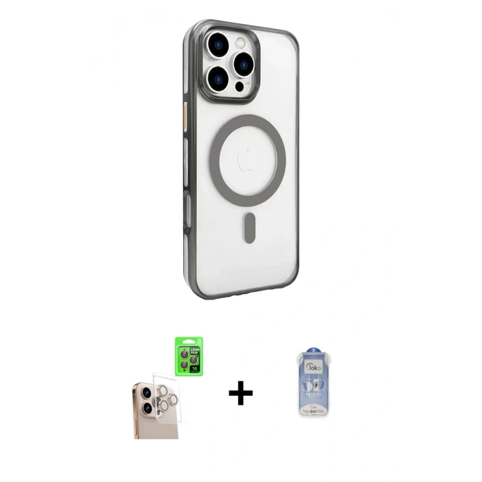 MARSİLYAN™- iPhone 16 Pro Max Kılıf Doruk Doku Özel Seri - Siyah Joko Magic 5D Cam + Raze Metal Kamera Lens - NLGY