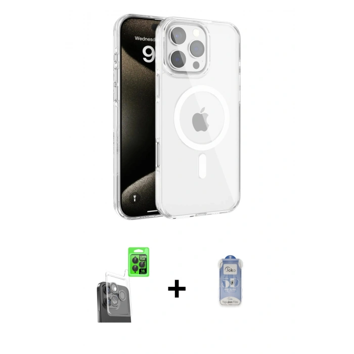 MARSİLYAN™- iPhone 16 Pro Max Kılıf Doruk Doku Özel Seri - Siyah Joko Magic 5D Cam + Raze Metal Kamera Lens - SH
