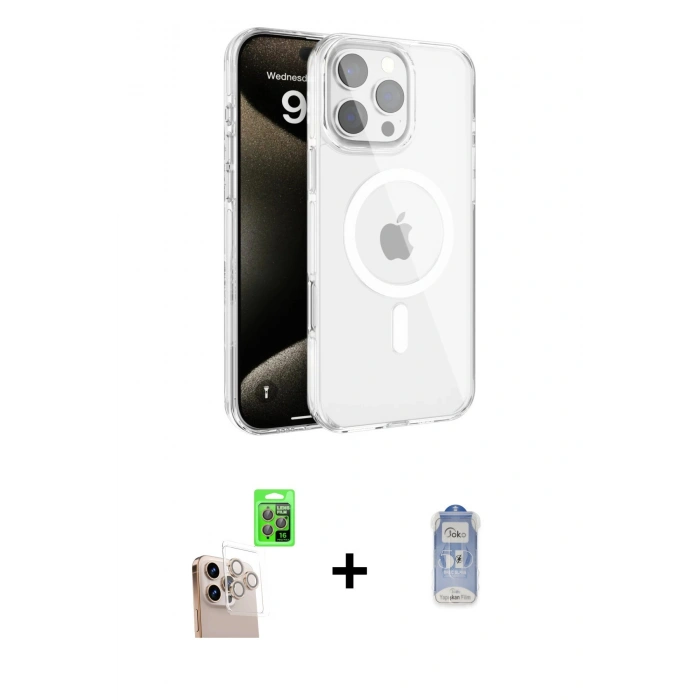 MARSİLYAN™- iPhone 16 Pro Max Kılıf Doruk Doku Özel Seri - Siyah Joko Magic 5D Cam + Raze Metal Kamera Lens - NLGY