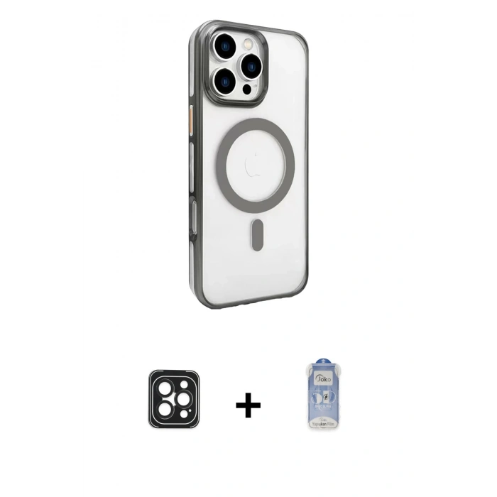 MARSİLYAN™- iPhone 16 Pro Max Kılıf Doruk Doku Özel Seri - Siyah Joko Magic 5D Cam + Siyah PVD Metal Kamera Lens