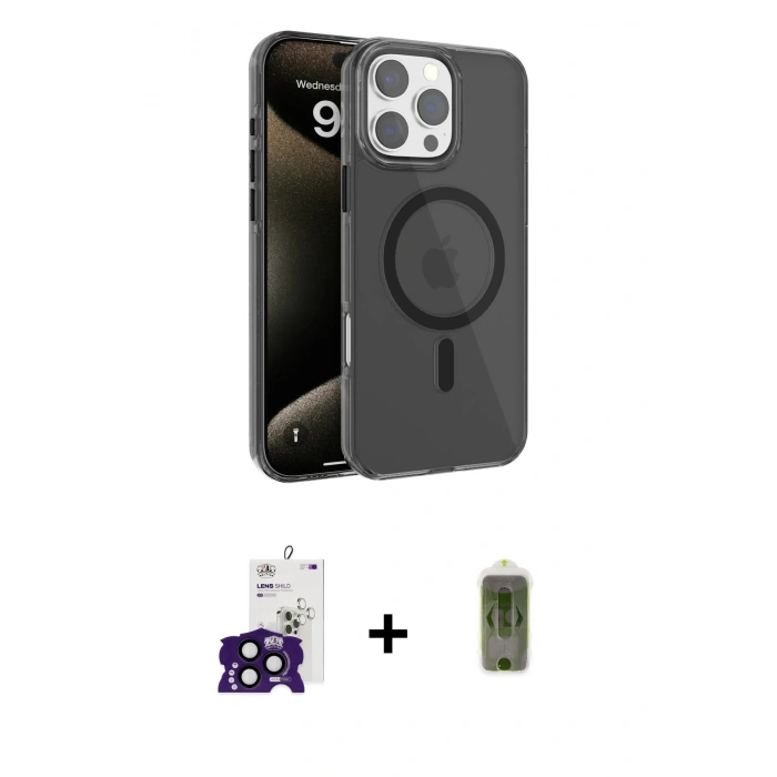 MARSİLYAN™- iPhone 16 Pro Max Kılıf Doruk Doku Özel Seri - Siyah Joko Magic 5D Hayalet Cam + Bilvis Titan Kamera Lens - SH