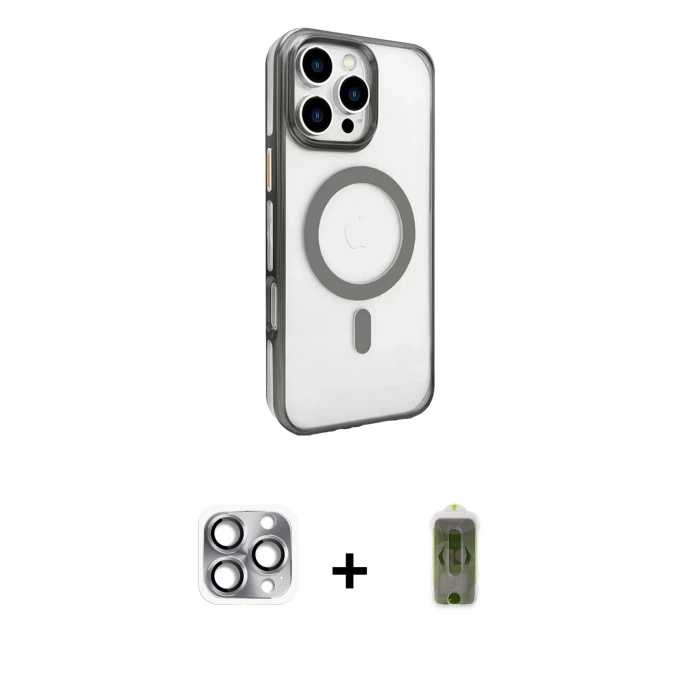 MARSİLYAN™- iPhone 16 Pro Max Kılıf Doruk Doku Özel Seri - Siyah Joko Magic 5D Hayalet Cam + Pers Alüminyum Kamera Lens - GI