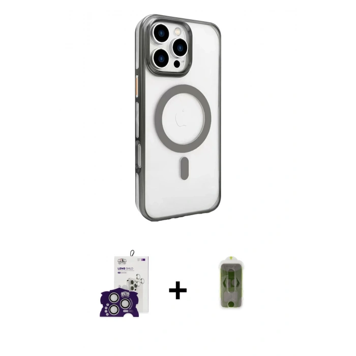 MARSİLYAN™- iPhone 16 Pro Max Kılıf Doruk Doku Özel Seri - Siyah Joko Magic 5D Hayalet Cam + Gümüş Bilvis Titan Kamera Lens