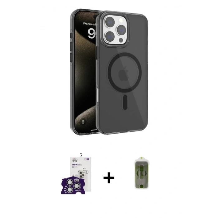 MARSİLYAN™- iPhone 16 Pro Max Kılıf Doruk Doku Özel Seri - Siyah Joko Magic 5D Hayalet Cam + Gümüş Bilvis Titan Kamera Lens