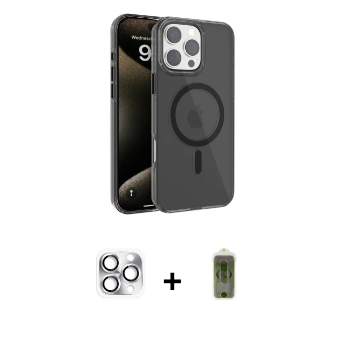 MARSİLYAN™- iPhone 16 Pro Max Kılıf Doruk Doku Özel Seri - Siyah Joko Magic 5D Hayalet Cam + Pers Alüminyum Kamera Lens - GS