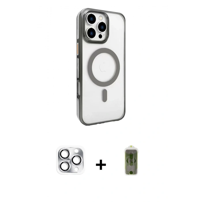 MARSİLYAN™- iPhone 16 Pro Max Kılıf Doruk Doku Özel Seri - Siyah Joko Magic 5D Hayalet Cam + Pers Alüminyum Kamera Lens - GS