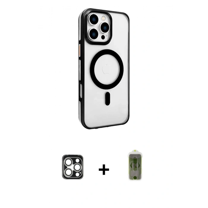 MARSİLYAN™- iPhone 16 Pro Max Kılıf Doruk Doku Özel Seri - Siyah Joko Magic 5D Hayalet Cam + PVD Metal Kamera Lens - GS
