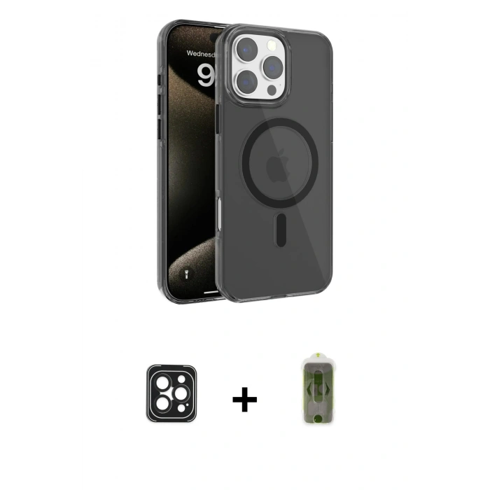 MARSİLYAN™- iPhone 16 Pro Max Kılıf Doruk Doku Özel Seri - Siyah Joko Magic 5D Hayalet Cam + PVD Metal Kamera Lens - SH