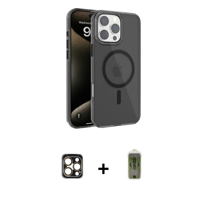 MARSİLYAN™- iPhone 16 Pro Max Kılıf Doruk Doku Özel Seri - Siyah Joko Magic 5D Hayalet Cam + PVD Metal Kamera Lens - GD