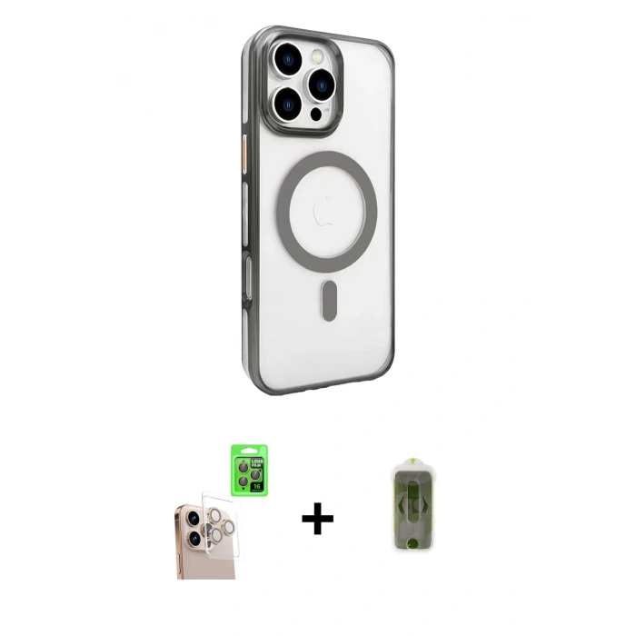 MARSİLYAN™- iPhone 16 Pro Max Kılıf Doruk Doku Özel Seri - Siyah Joko Magic 5D Hayalet Cam + Raze Metal Kamera Lens - NLGY