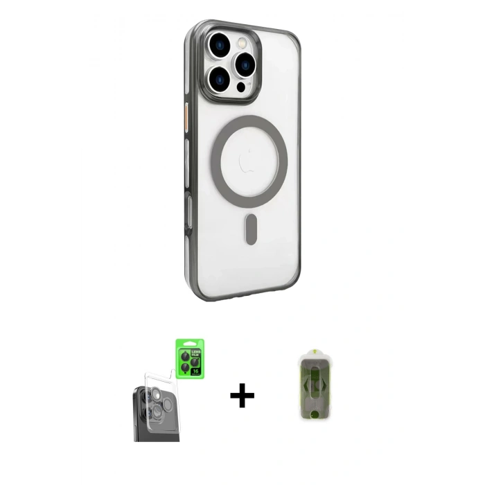 MARSİLYAN™- iPhone 16 Pro Max Kılıf Doruk Doku Özel Seri - Siyah Joko Magic 5D Hayalet Cam + Raze Metal Kamera Lens - SH