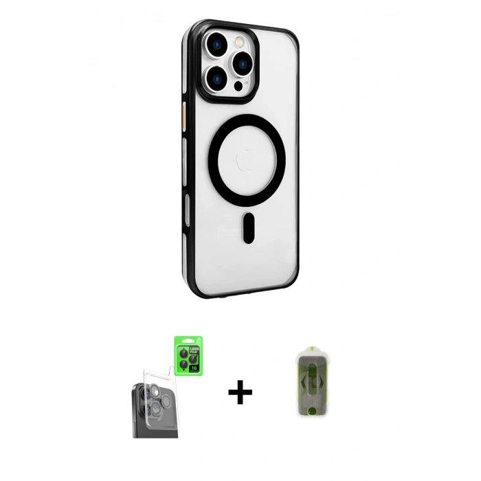 MARSİLYAN™- iPhone 16 Pro Max Kılıf Doruk Doku Özel Seri - Siyah Joko Magic 5D Hayalet Cam + Raze Metal Kamera Lens - SH