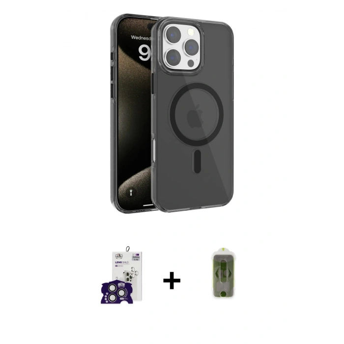 MARSİLYAN™- iPhone 16 Pro Max Kılıf Doruk Doku Özel Seri - Siyah Joko Magic 5D Hayalet Cam + Titanyum Gri Bilvis Titan Kamera Lens