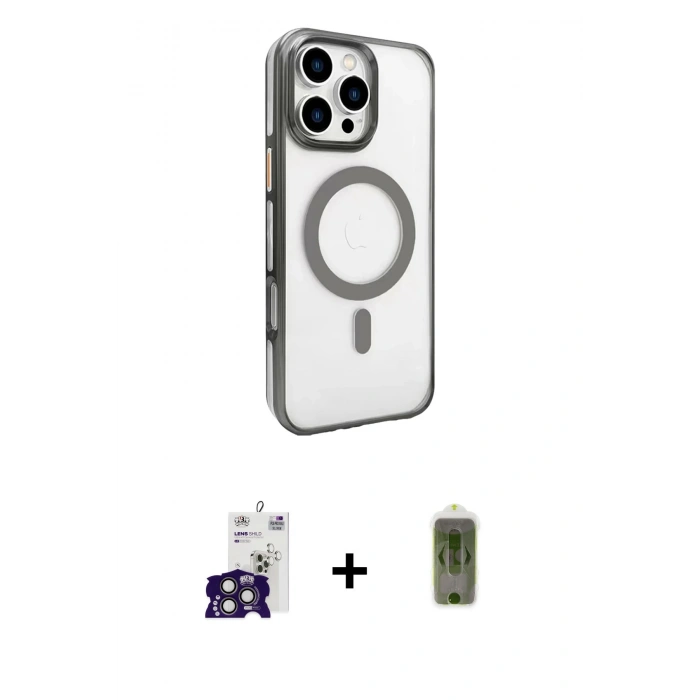 MARSİLYAN™- iPhone 16 Pro Max Kılıf Doruk Doku Özel Seri - Siyah Joko Magic 5D Hayalet Cam + Titanyum Gri Bilvis Titan Kamera Lens