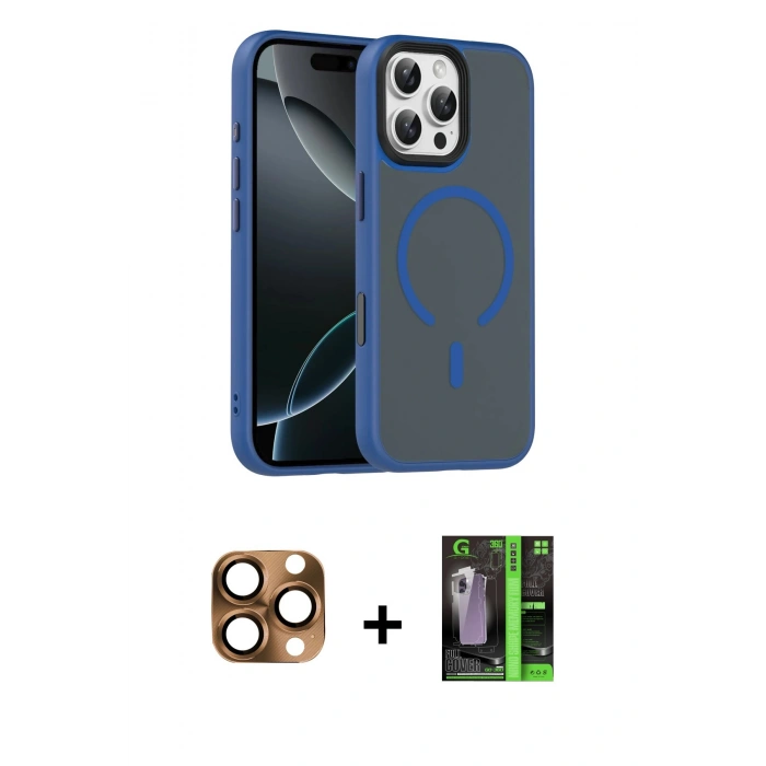 MARSİLYAN™- iPhone 16 Pro Max Kılıf Doruk Form Serisi - Şeffaf 360 Full Body Arka Koruyucu + Çöl Titanyum Pers Alüminyum Kamera Lens