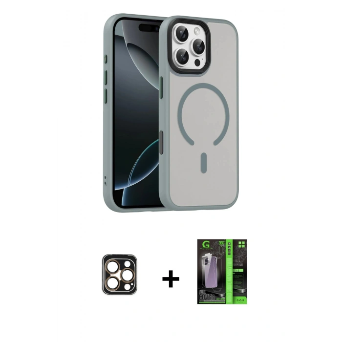 MARSİLYAN™- iPhone 16 Pro Max Kılıf Doruk Form Serisi - Şeffaf 360 Full Body Arka Koruyucu + PVD Metal Kamera Lens - GD