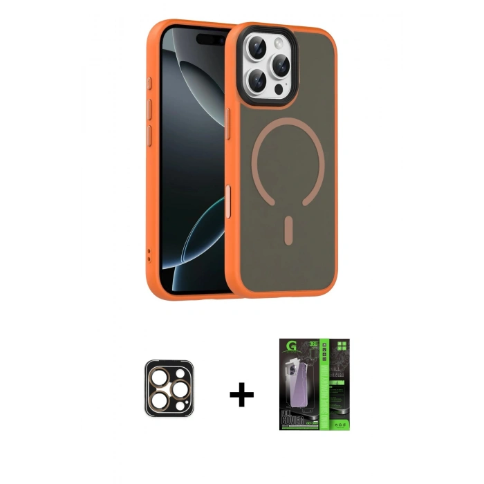 MARSİLYAN™- iPhone 16 Pro Max Kılıf Doruk Form Serisi - Şeffaf 360 Full Body Arka Koruyucu + PVD Metal Kamera Lens - GD