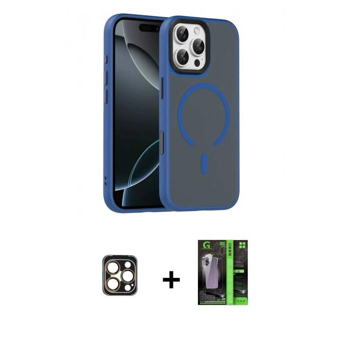 MARSİLYAN™- iPhone 16 Pro Max Kılıf Doruk Form Serisi - Şeffaf 360 Full Body Arka Koruyucu + PVD Metal Kamera Lens - GD