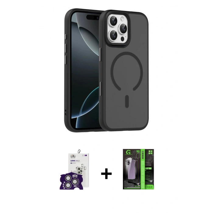 MARSİLYAN™- iPhone 16 Pro Max Kılıf Doruk Form Serisi - Şeffaf 360 Full Body Arka Koruyucu + Bilvis Titan Kamera Lens - GS
