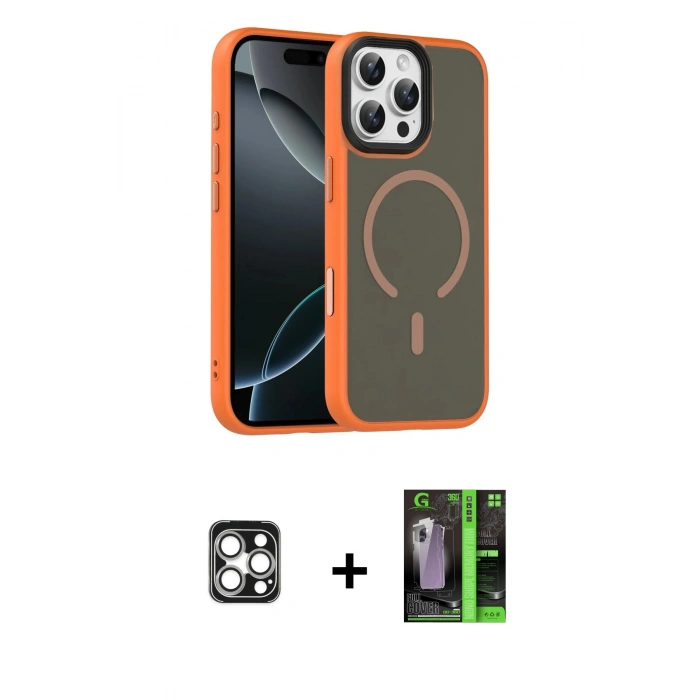 MARSİLYAN™- iPhone 16 Pro Max Kılıf Doruk Form Serisi - Şeffaf 360 Full Body Arka Koruyucu + PVD Metal Kamera Lens - GS