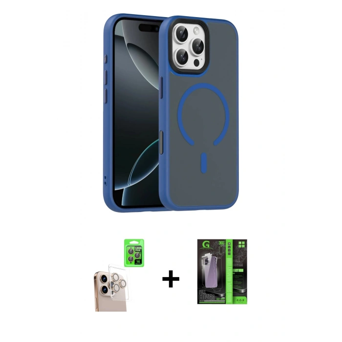 MARSİLYAN™- iPhone 16 Pro Max Kılıf Doruk Form Serisi - Şeffaf 360 Full Body Arka Koruyucu + Raze Metal Kamera Lens - NLGY