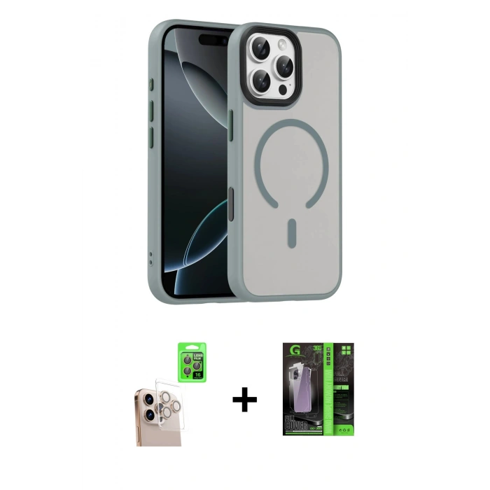 MARSİLYAN™- iPhone 16 Pro Max Kılıf Doruk Form Serisi - Şeffaf 360 Full Body Arka Koruyucu + Raze Metal Kamera Lens - NLGY