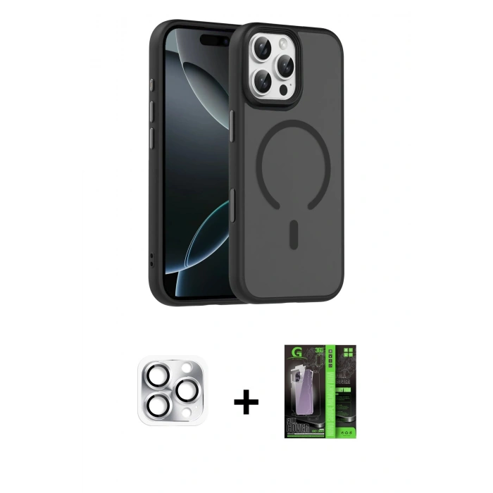 MARSİLYAN™- iPhone 16 Pro Max Kılıf Doruk Form Serisi - Şeffaf 360 Full Body Arka Koruyucu + Pers Alüminyum Kamera Lens - GS