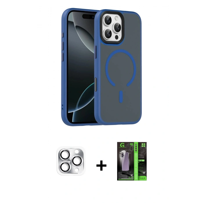 MARSİLYAN™- iPhone 16 Pro Max Kılıf Doruk Form Serisi - Şeffaf 360 Full Body Arka Koruyucu + Pers Alüminyum Kamera Lens - GS