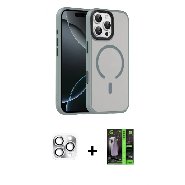 MARSİLYAN™- iPhone 16 Pro Max Kılıf Doruk Form Serisi - Şeffaf 360 Full Body Arka Koruyucu + Pers Alüminyum Kamera Lens - GS
