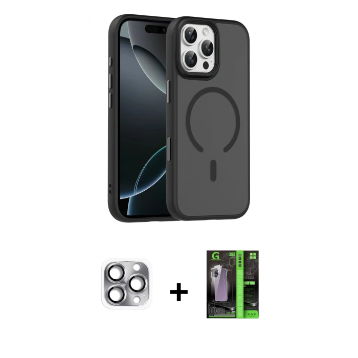 MARSİLYAN™- iPhone 16 Pro Max Kılıf Doruk Form Serisi - Şeffaf 360 Full Body Arka Koruyucu + Pers Alüminyum Kamera Lens - GI