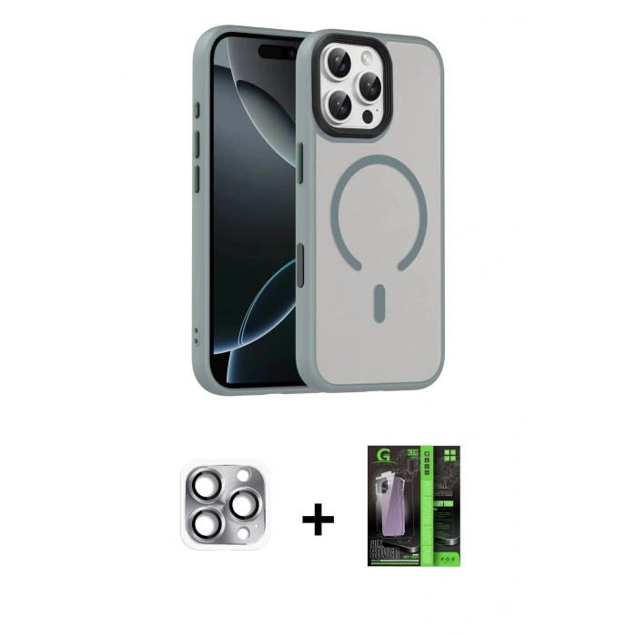 MARSİLYAN™- iPhone 16 Pro Max Kılıf Doruk Form Serisi - Şeffaf 360 Full Body Arka Koruyucu + Pers Alüminyum Kamera Lens - GI