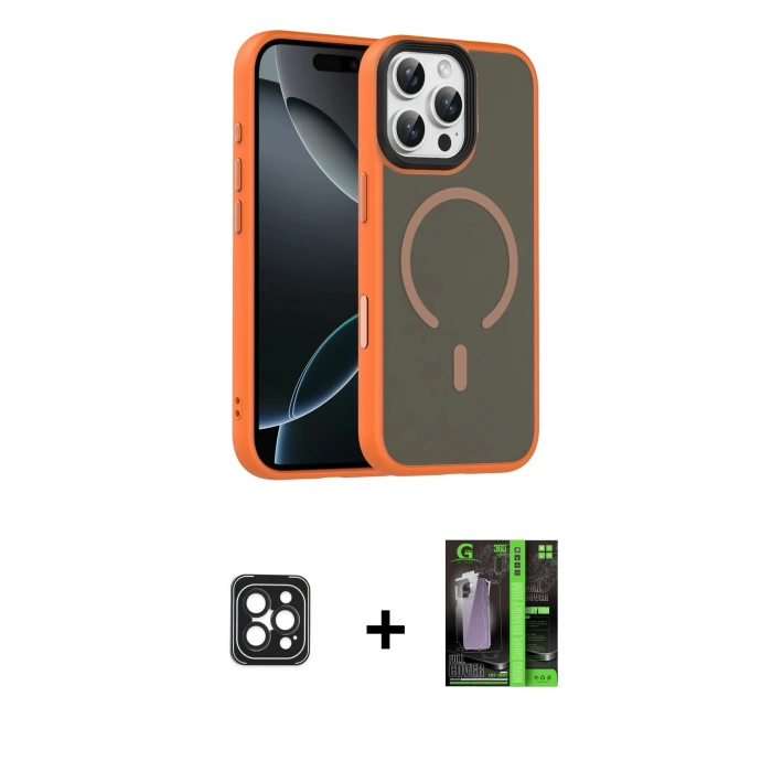 MARSİLYAN™- iPhone 16 Pro Max Kılıf Doruk Form Serisi - Şeffaf 360 Full Body Arka Koruyucu + PVD Metal Kamera Lens - SH