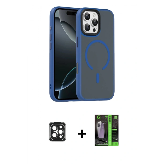 MARSİLYAN™- iPhone 16 Pro Max Kılıf Doruk Form Serisi - Şeffaf 360 Full Body Arka Koruyucu + PVD Metal Kamera Lens - SH