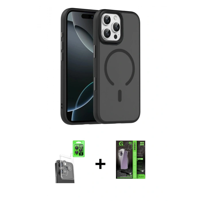 MARSİLYAN™- iPhone 16 Pro Max Kılıf Doruk Form Serisi - Şeffaf 360 Full Body Arka Koruyucu + Raze Metal Kamera Lens - SH