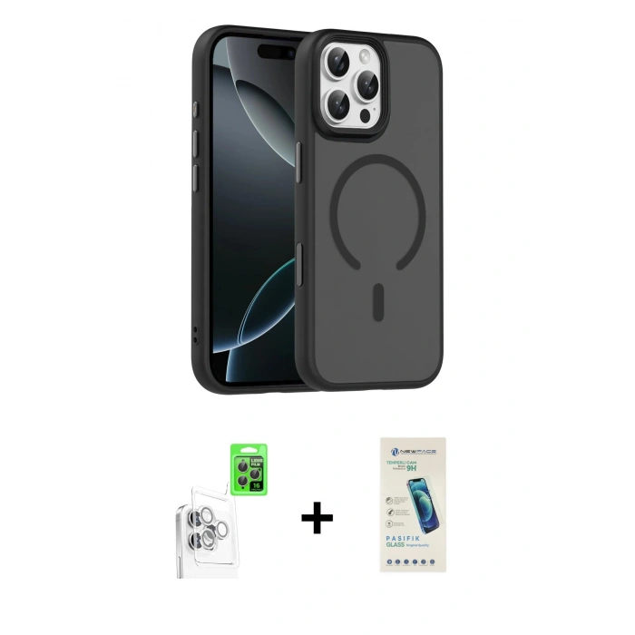 MARSİLYAN™- iPhone 16 Pro Max Kılıf Doruk Form Serisi - Şeffaf Pasifik Cam Ekran Koruyucu + Raze Metal Kamera Lens - BZ