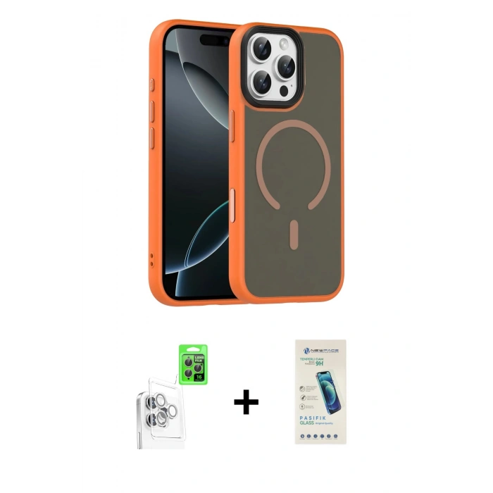 MARSİLYAN™- iPhone 16 Pro Max Kılıf Doruk Form Serisi - Şeffaf Pasifik Cam Ekran Koruyucu + Raze Metal Kamera Lens - BZ
