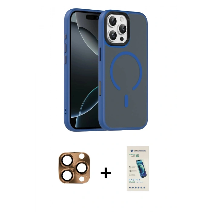 MARSİLYAN™- iPhone 16 Pro Max Kılıf Doruk Form Serisi - Şeffaf Pasifik Cam Ekran Koruyucu + Çöl Titanyum Pers Alüminyum Kamera Lens